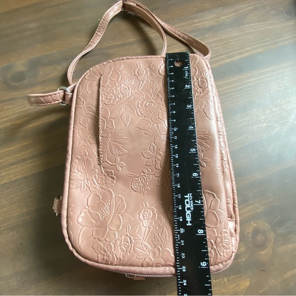 Multi Sac Purse Floral Embossed Crossbody Bag Tan Adjustable Strap Zip Pockets - Picture 10 of 15